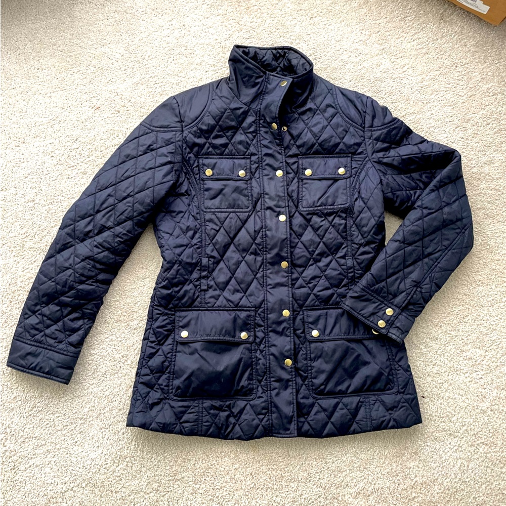 Banana Republic Women's Diamond Quilted Puffer Blue Jacket Coat Zip/Snap